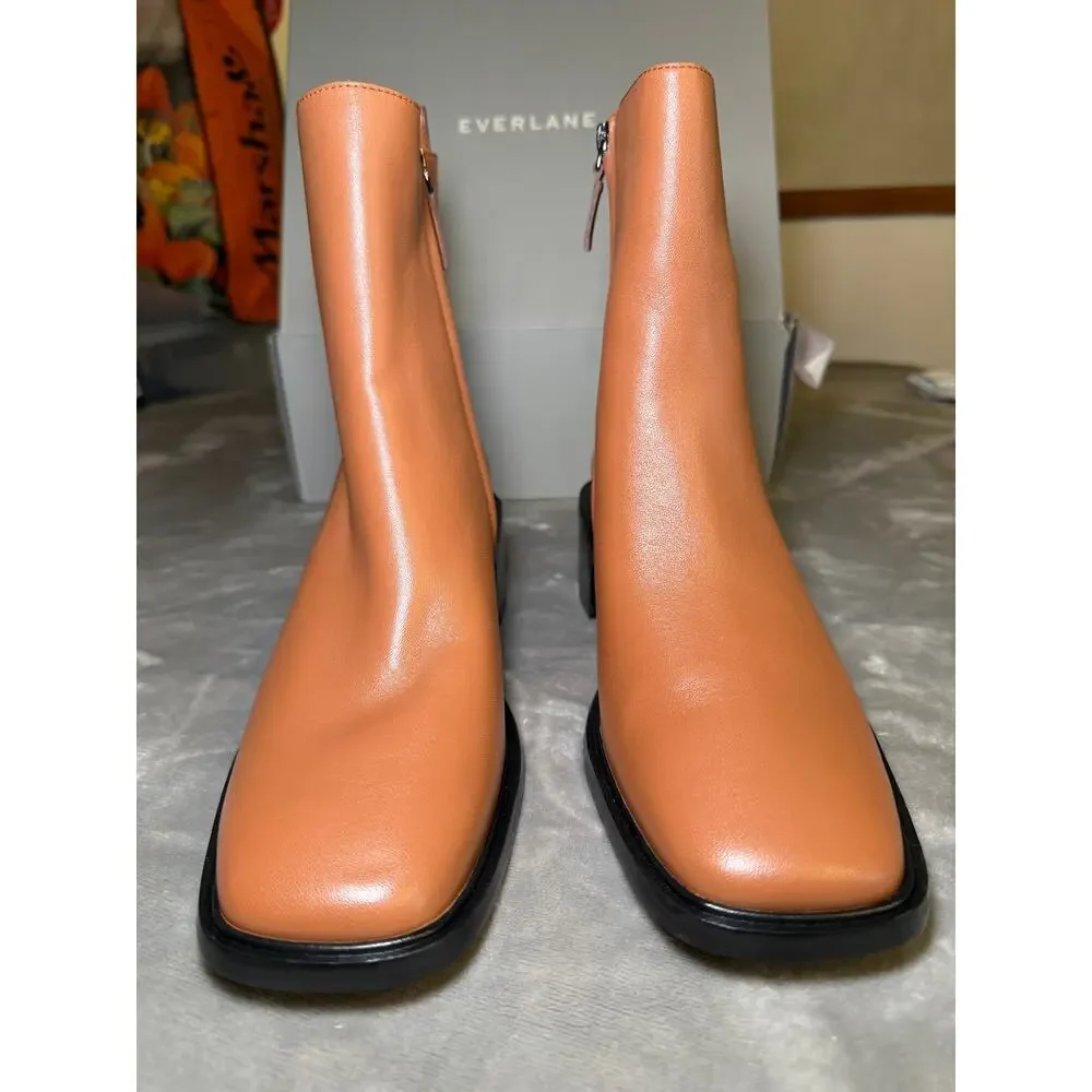 Everlane The Day Boot 8.5 Saddle Brown Leather Square Toe NWOT